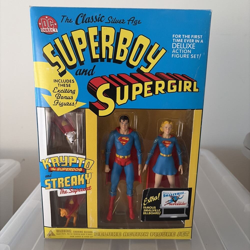 Superboy And Supergirl Krypto Streaky DC Direct Classic Silver Age Figure Set